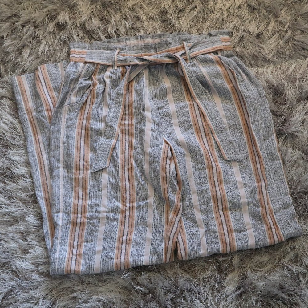 Jolt Crepe Striped Tie Waist Pants Size L